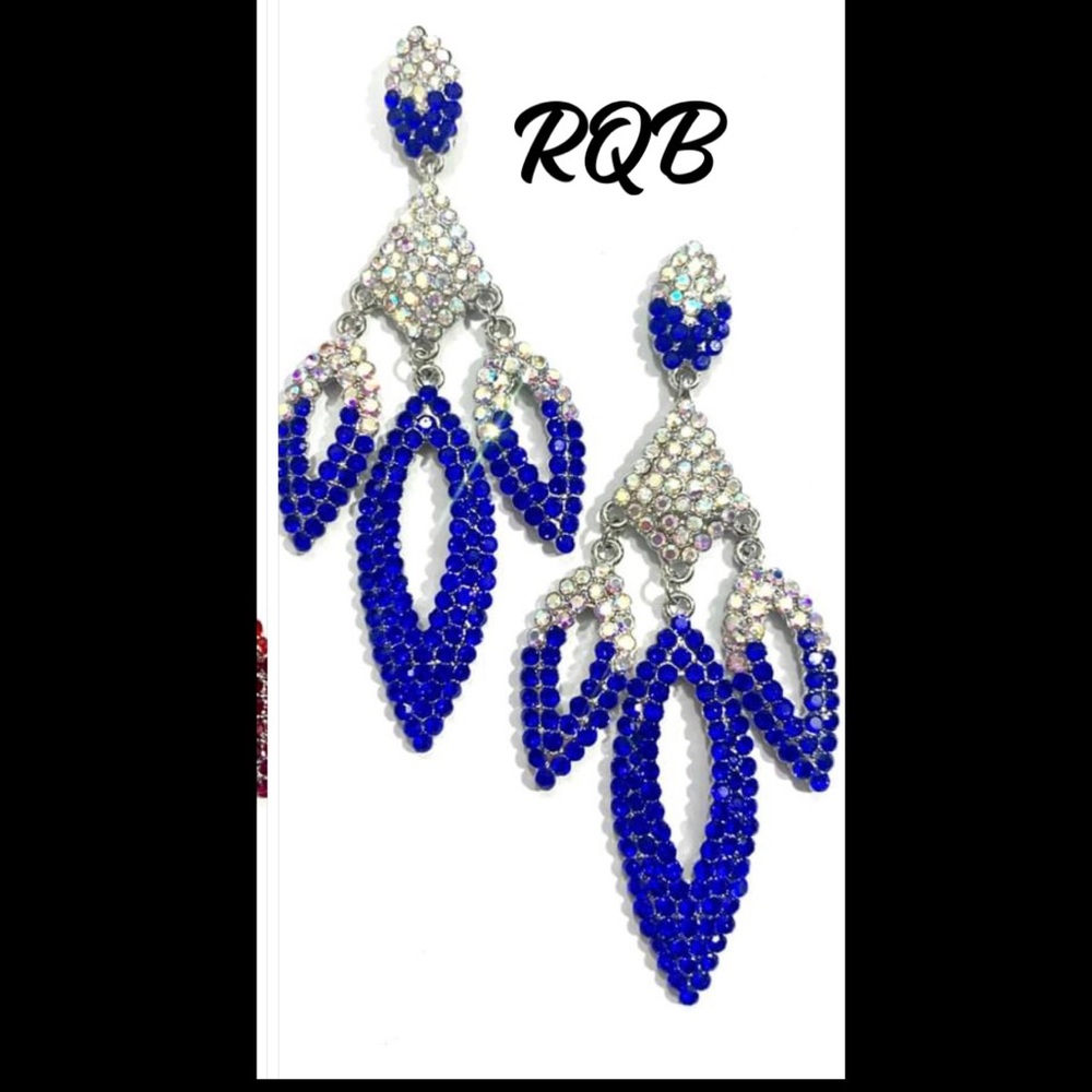 Blue and Clear Crystal Pageant Earrings